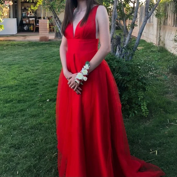 Dresses | Red Chiffon Deepv Prom Dress | Poshmark Dresses | Red Chiffon Deepv Prom Dress | Poshmark